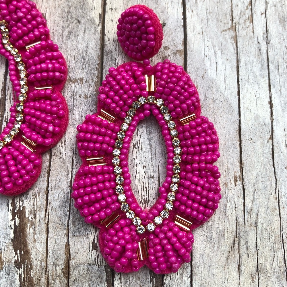 SELENA Fuscia Seed Bead Statement Hoops! - Picture 4 of 5